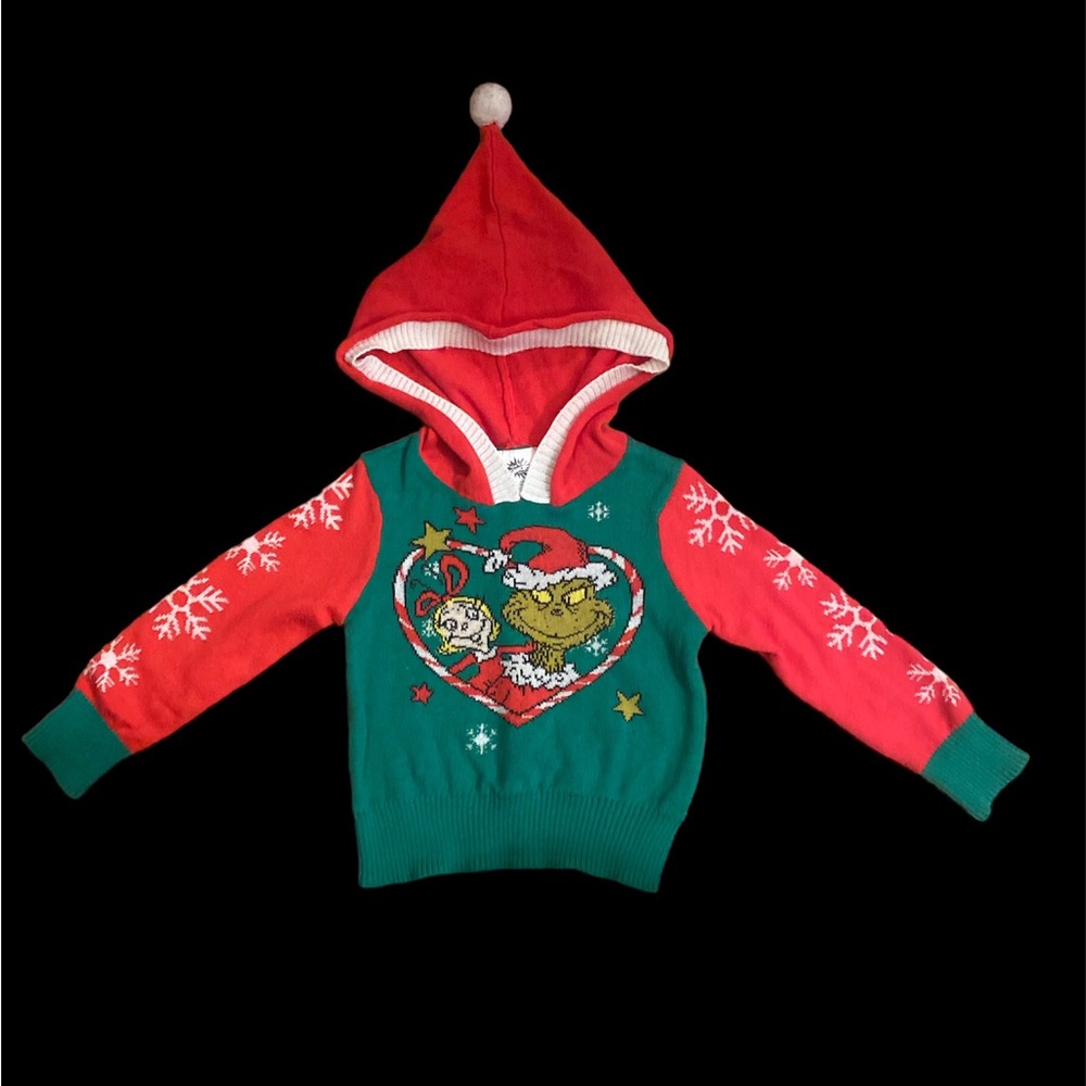 NWOT Toddlers The Grinch Hooded Heart Pullover Sweater Size 12M
